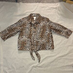 Chico's Leopard Print Blouse‎ size 14 100% cotton tie front